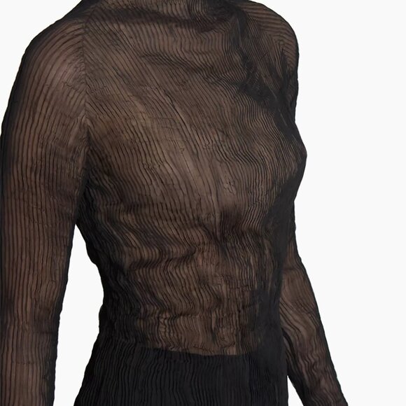 Issey Miyake black chiffon twist top, size 2 - Picture 5 of 9